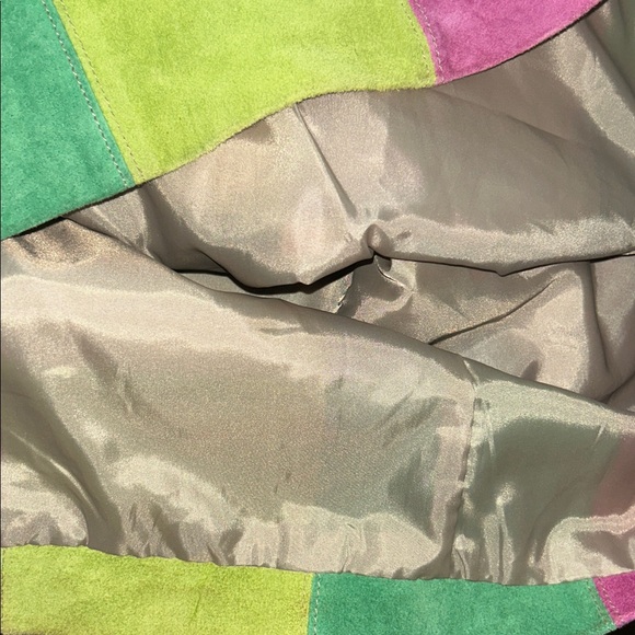 Isaac Mizrahi sz 12 multicolor suede patchwork skirt fully lined with side zip - Picture 6 of 7